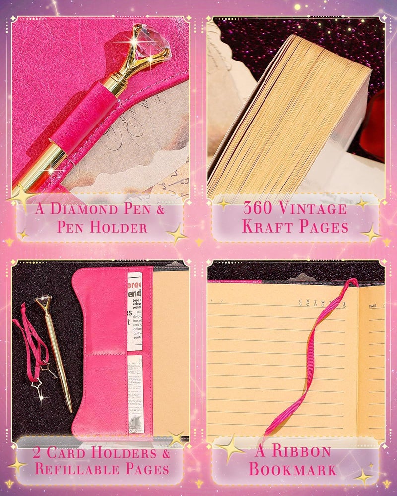 hi!SCI Diary with Lock and Keys for Girls and Women, Locking Diary for Gift Ideas with Gift Box and Pen and Bookmark, Journal for Women with 360 Kraft Pages, B6 Refillable Notebook with Lock for Writing (Barbie Pink) - Image 4